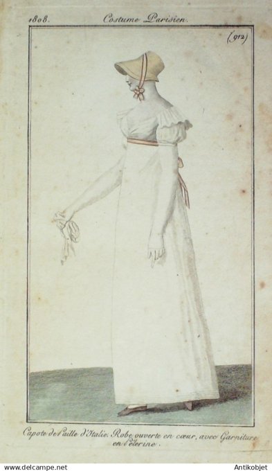 Costume Parisien 1808 # 912 (eau forte) Robe & garniture en pélerine