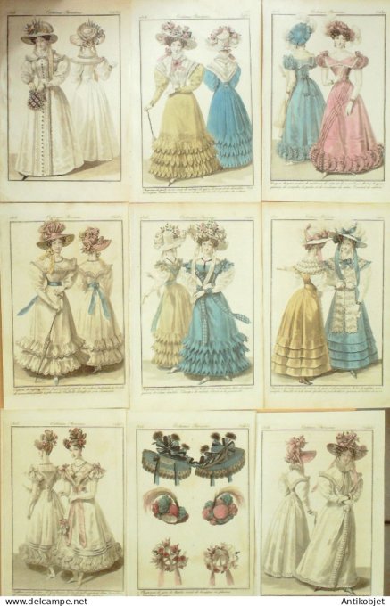 Gravures de mode Costume Parisien 1826 Lot 24 9 pièces