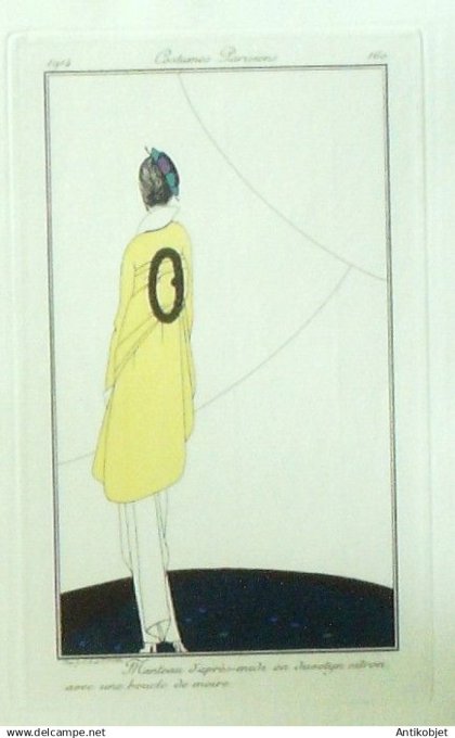 Gravure Costume Parisien 1914 #160 Socquet Meyan (eau forte) Manteau en Juvetyn