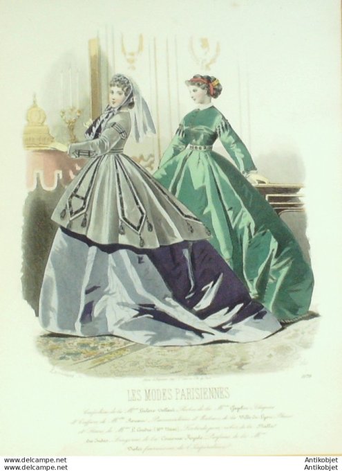 Gravure Les Modes Parisiennes 1865 #1179 Robes velours Maison Leclère-Vollant