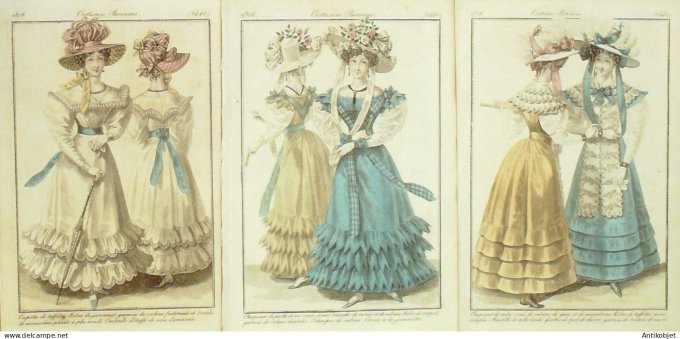 Gravures de mode Costume Parisien 1826 Lot 24 9 pièces