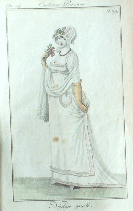 Gravure Mode Costume Parisien 1806 #   669 (eau forte old Fashion plate