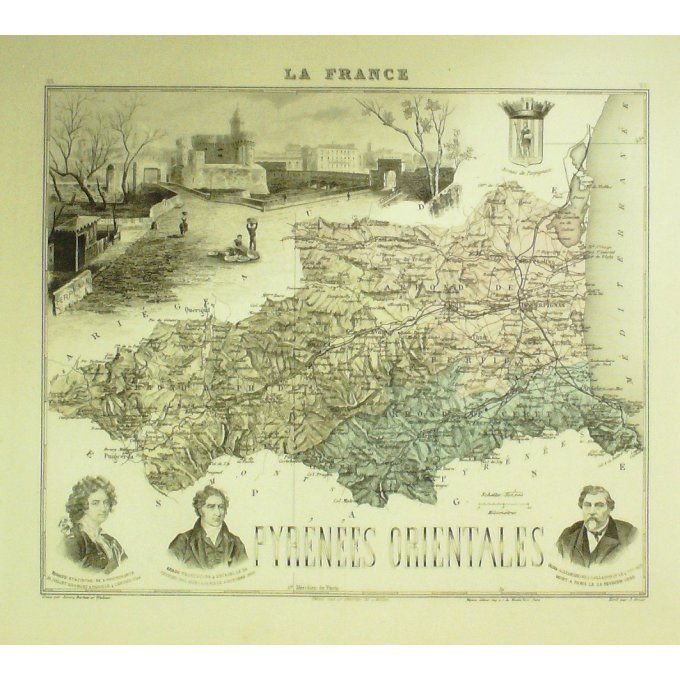Carte PYRENEES ORIENTALES (66) PERPIGNAN Graveur LECOQ WALTNER BARBIER 1868