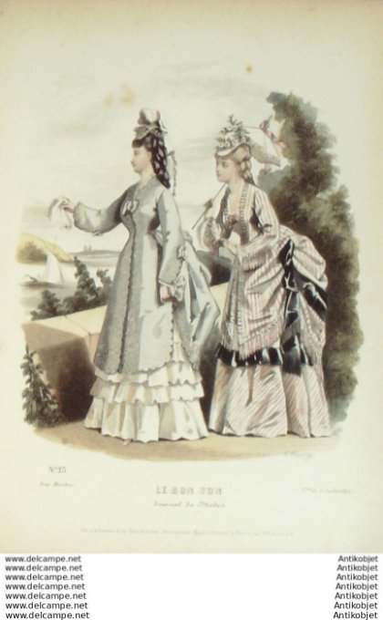 Gravure Mode Le Bon Ton 1872 # 23 (aquarelle old fashion plate)