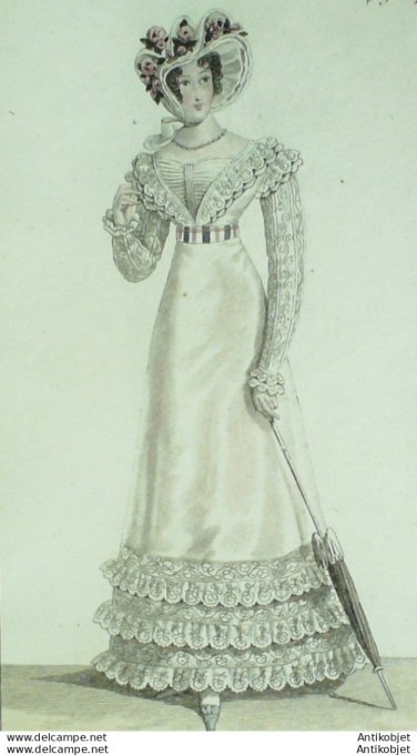 Costume Parisien 1821 # 1986 Robe mousseline garnie