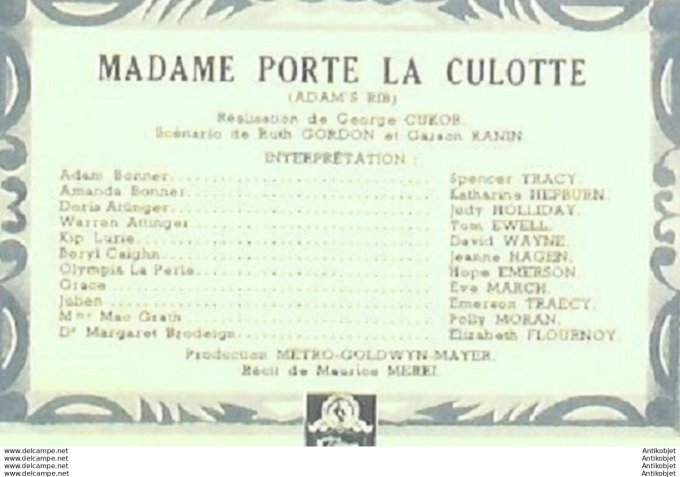 Madame Porte La Culotte Spencer Tracy Katarine Hepburn