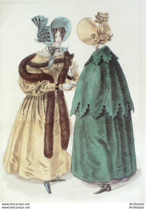 Gravure de mode Costume Parisien 1831 n°2939 Manteau de velours d'Ispahan