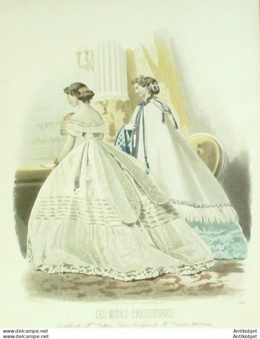 Gravure Les Modes Parisiennes 1865 #1181 Robes Mousseline Maison Pieffort