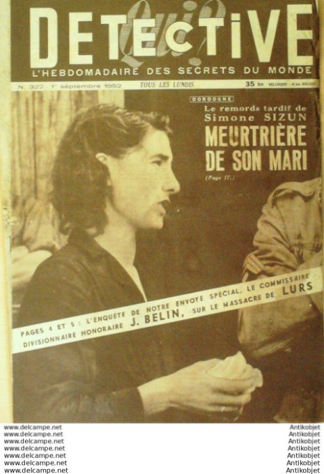 Détective 1952 # 322 Noyon Périqueux Lurs Tarbes Bordeaux Clichy