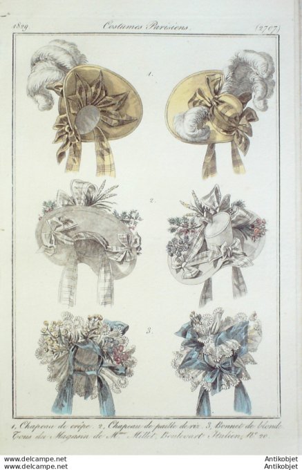 Costume Parisien 1829 # 2707 Chapeaux crêpe paille de riz