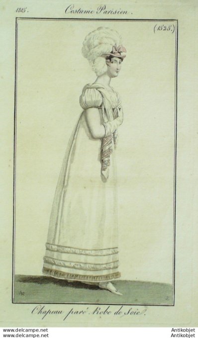 Gravure de mode Costume Parisien 1815 n°1525 Robe de soie