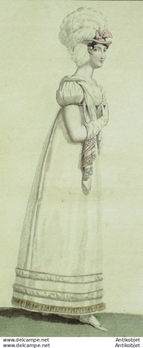 Gravure de mode Costume Parisien 1815 n°1525 Robe de soie