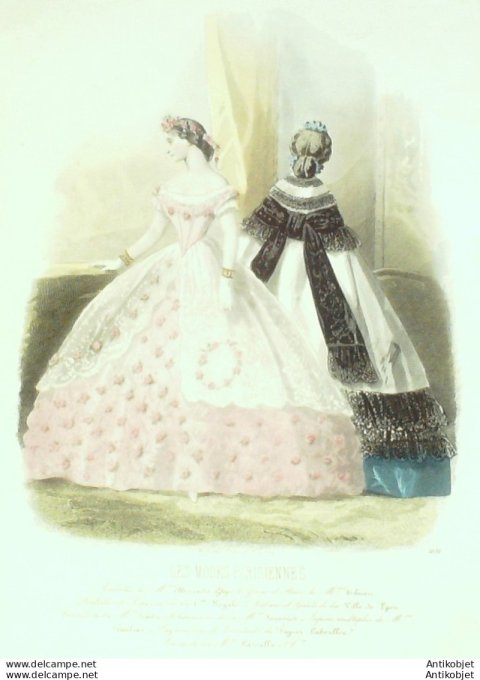 Gravure Les Modes Parisiennes 1862 #1031 Robes mousseline Maison Ghys