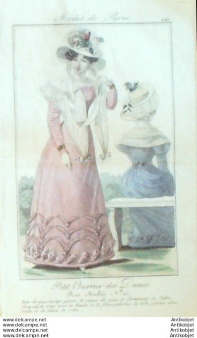 Gravure Mode Courrier des Dames 1824 #  241 (eau forte old Fashion plate)