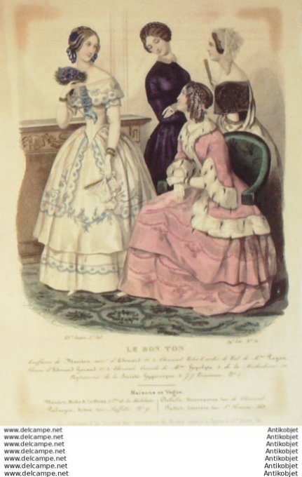 Gravure Mode Le Bon Ton 1847 14 # 51 (aquarelle old fashion plate)