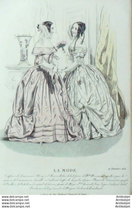 Gravure La mode 1840 # 48 (aquarelle old Fashion plate)