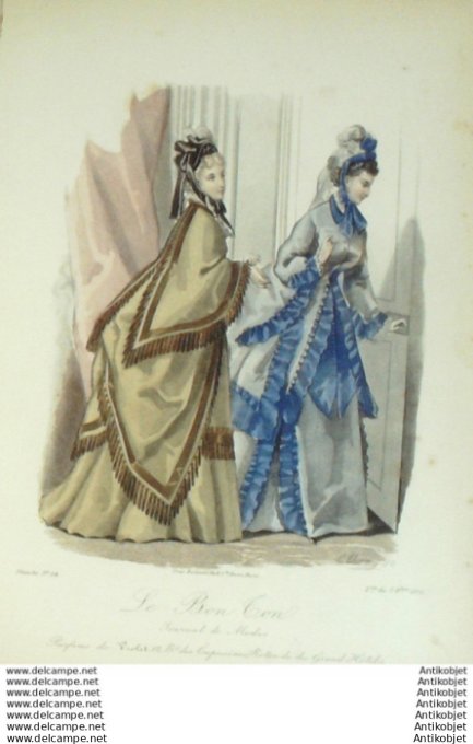 Gravure Mode Le Bon Ton 1872 # 24 (aquarelle old fashion plate)