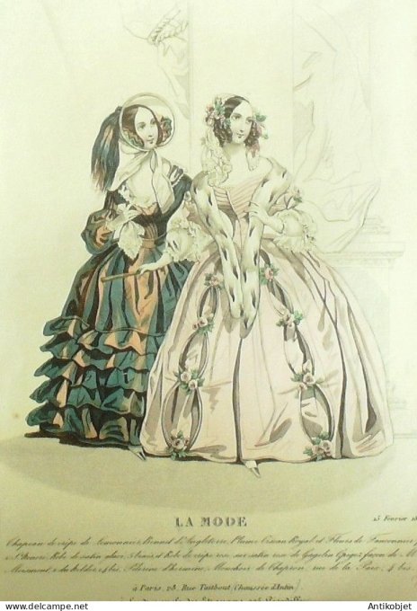 Gravure La mode 1840 #  7 (aquarelle old Fashion plate)