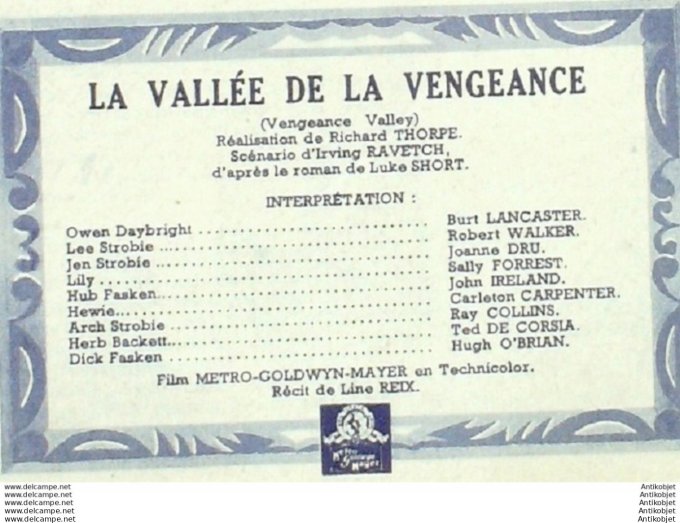 Mon Film 297 52-04-30 La vallee de la vengeance Burt Lancaster Joanne Drusally