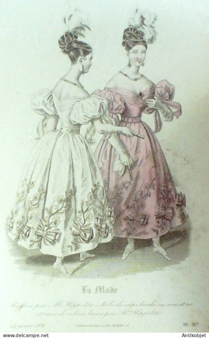 Gravure La mode 1832 # 217 (aquarelle old Fashion plate)