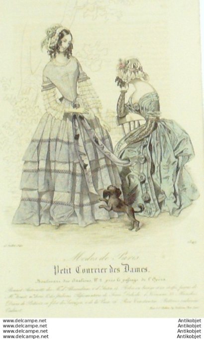 Gravure Mode Courrier des Dames 1842 # 1849 (eau forte old Fashion plate)