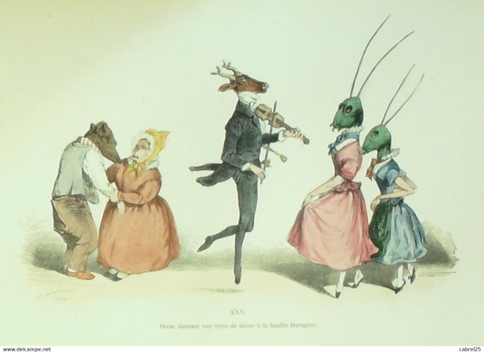 Grandville "Les Métamorphoses du jour" XXVA Ours Chevreuil Libellule 1847