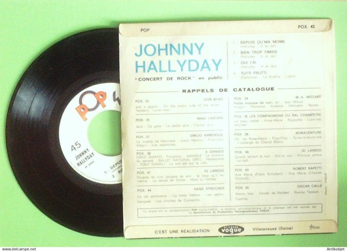 Hallyday Johnny 45T EP concert de rock Tutti frutti 1961