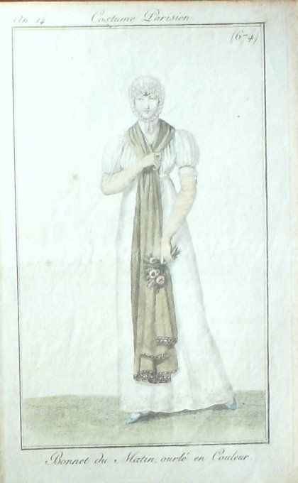 Gravure Mode Costume Parisien 1806 #   674 (eau forte old Fashion plate