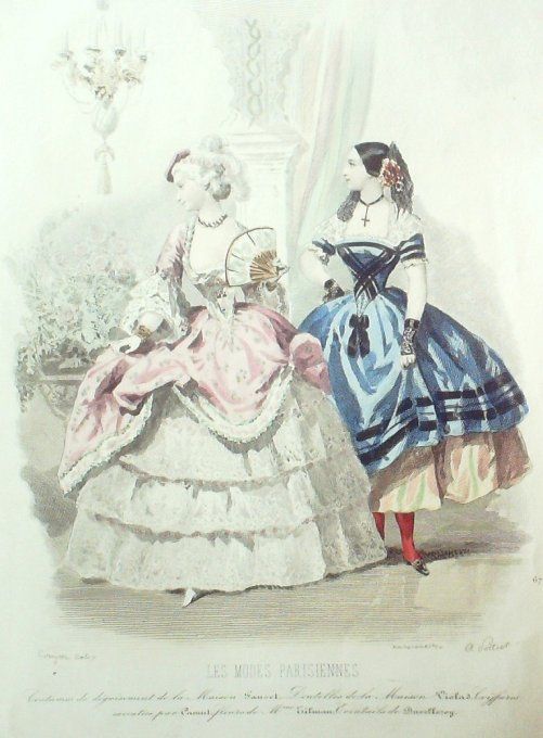 Gravure Les Modes Parisiennes 1851 # 674 Travestissements Maison Fauvet