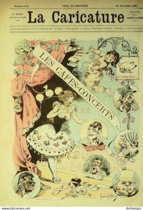 La Caricature 1881 #104 Les Cafés-Concerts Bach Morland Vaudeville Loys