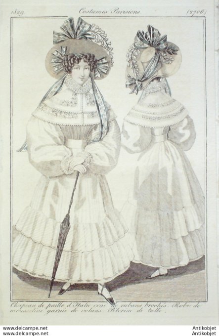 Costume Parisien 1829 # 2706 Robe mousseline Pélerine