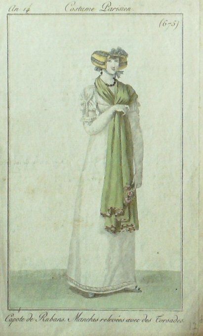 Gravure Mode Costume Parisien 1806 # 675 (eau forte old Fashion plate