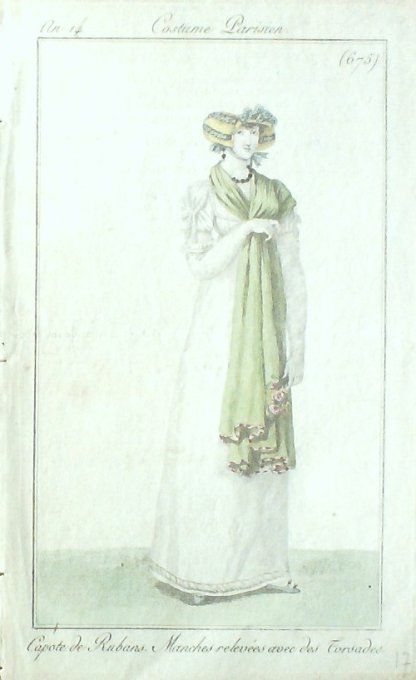 Gravure Mode Costume Parisien 1806 #   675 (eau forte old Fashion plate