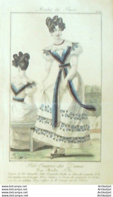 Gravure Mode Courrier des Dames 1824 #  239 (eau forte old Fashion plate)