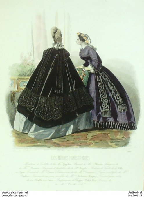 Gravure Les Modes Parisiennes 1862 #1032 Robes velours Maison Gagelin