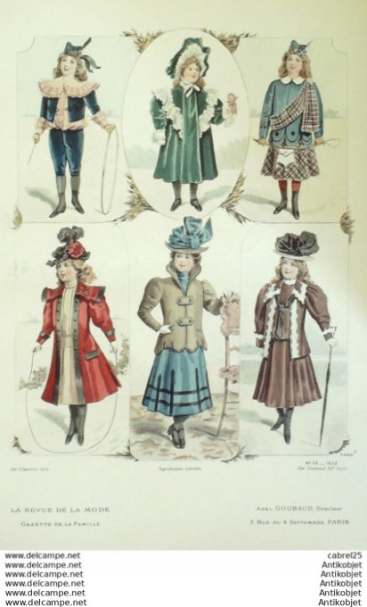 Gravure de mode La Gazette 1897 # 39 Costumes d'enfants