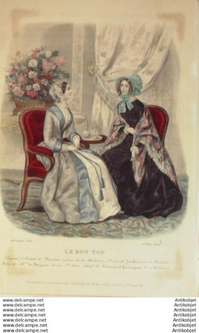 Gravure Mode Le Bon Ton 1847 14 # 40 (aquarelle old fashion plate)