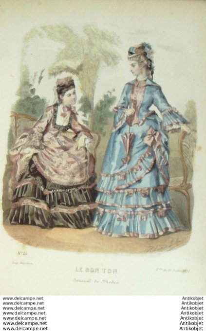 Gravure Mode Le Bon Ton 1872 # 25 (aquarelle old fashion plate)