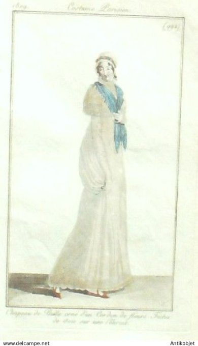 Costume Parisien 1809 # 992 (eau forte) Fichu de soie