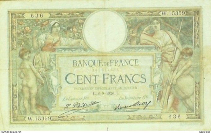 Billet Banque de France 100 francs Luc Olivier Merson Grands Cartouches L8=9=1926 TTB++