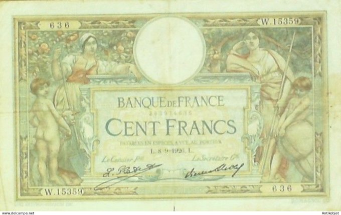 Billet Banque de France 100 francs Luc Olivier Merson Grands Cartouches L.8=9=1926 TTB++