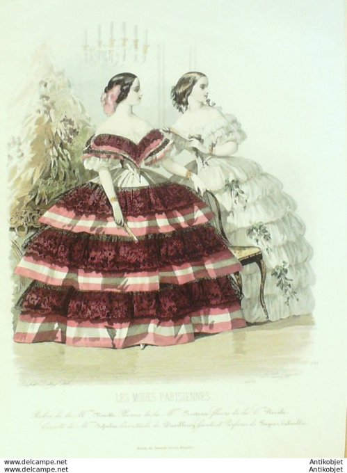 Gravure de mode Les modes parisiennes 1858 n° 770 Robes de bal (Maison Minette)
