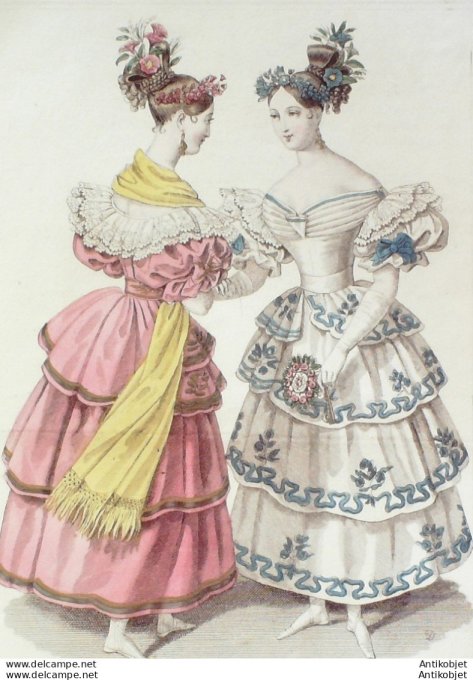 Gravure de mode Costume Parisien 1831 n°2941 Robe à la Taglioni en tulle