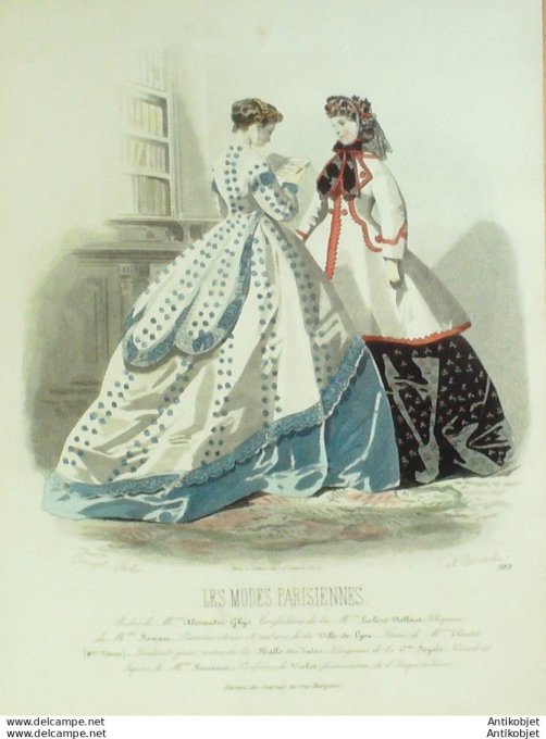 Gravure Les Modes Parisiennes 1865 #1182 Robes Organdi Maison Ghys