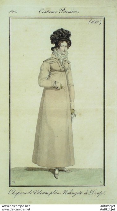 Gravure de mode Costume Parisien 1815 n°1527 Redingote de drap