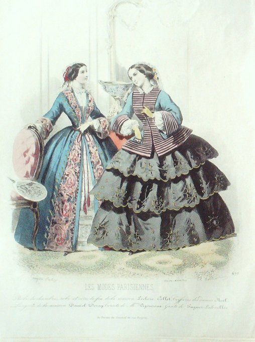 Gravure Les Modes Parisiennes 1851 # 678 Robes de chambre Maison Collot
