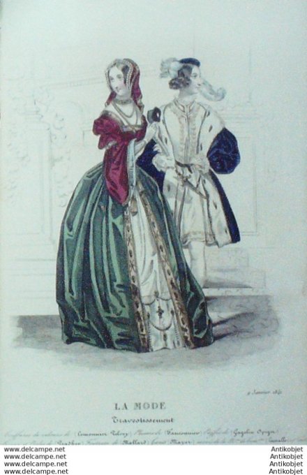 Gravure La mode 1841 #  2 (aquarelle old Fashion plate)