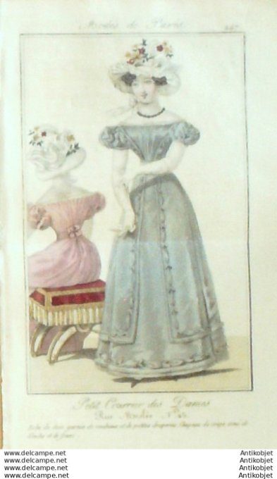 Gravure Mode Courrier des Dames 1824 #  247 (eau forte old Fashion plate)