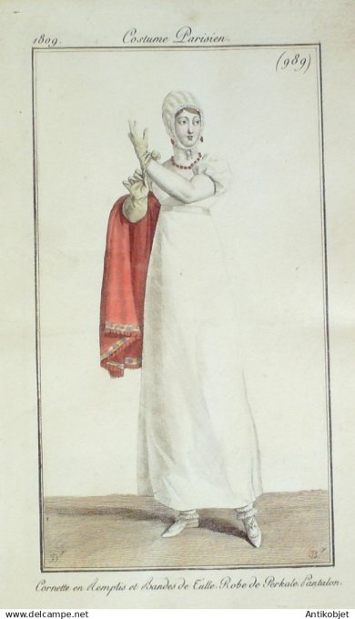 Costume Parisien 1809 # 989 (eau forte) Robe Perkale pantalon