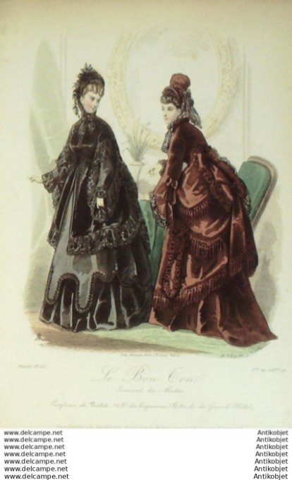 Gravure Mode Le Bon Ton 1872 # 23b (aquarelle old fashion plate)